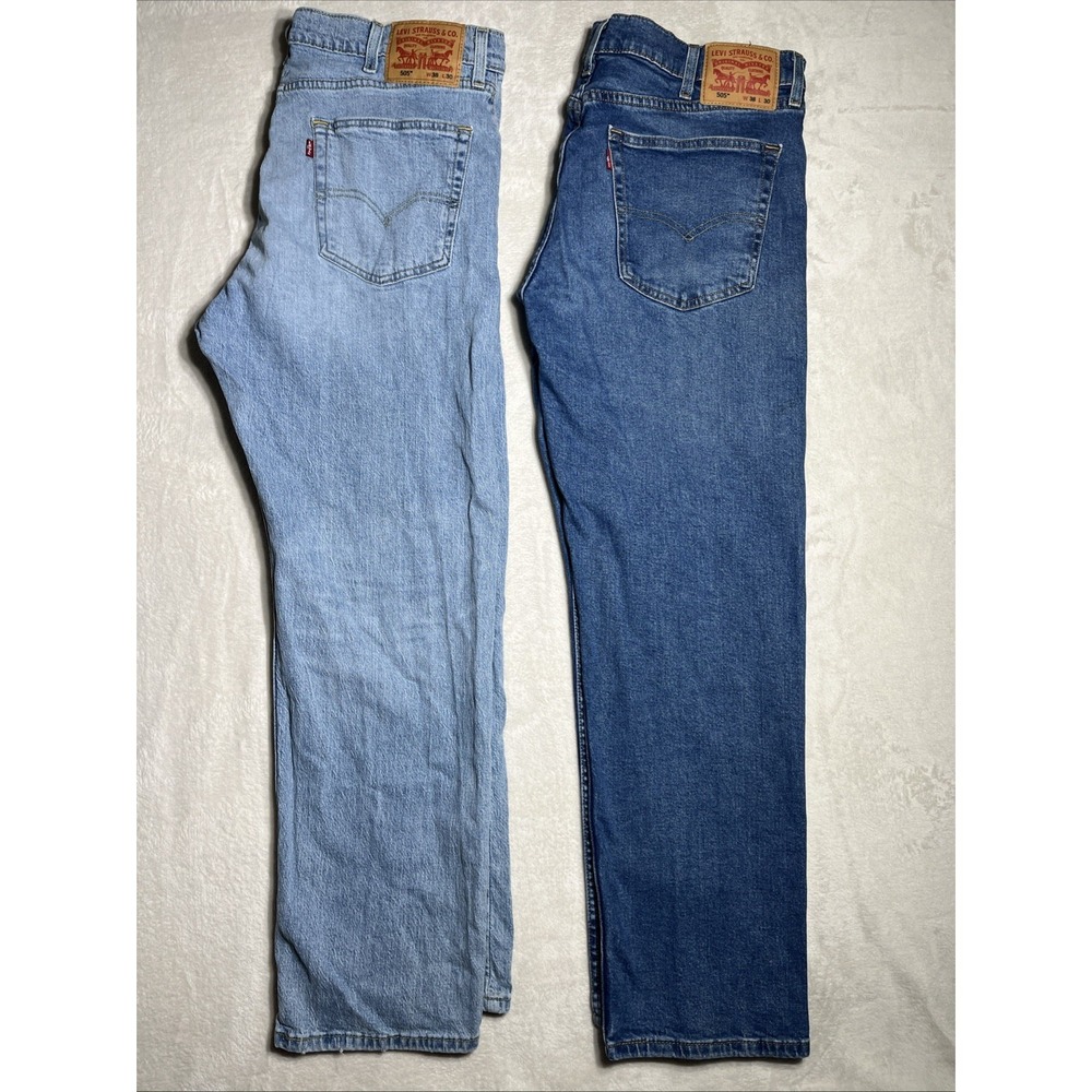 Levis 505 2 Pairs Regular Fit Straight Leg Blue Denim Jeans Mens 38x30  VTG